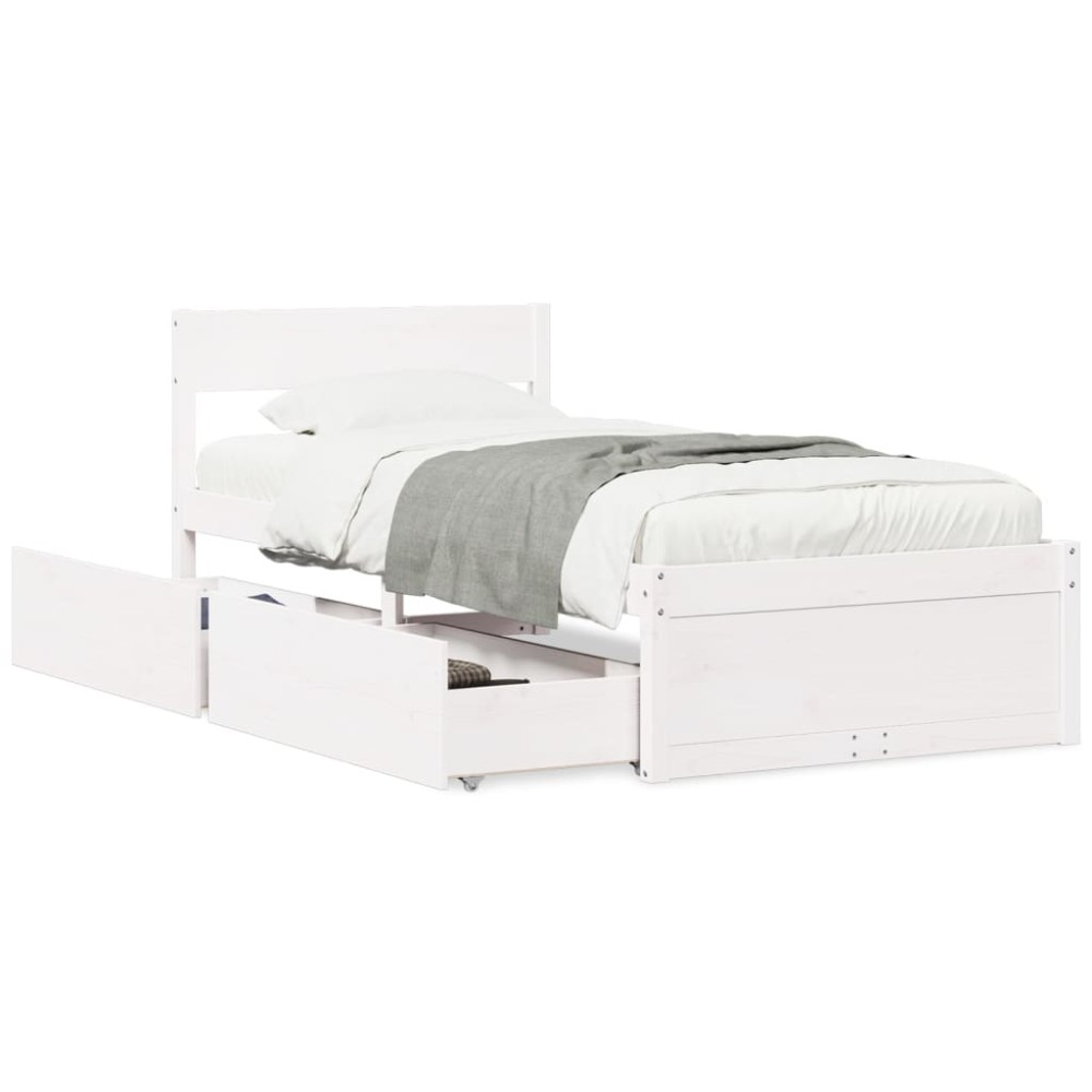 vidaXL Cadru de pat fără saltea, alb, 75x190 cm, lemn masiv de pin
