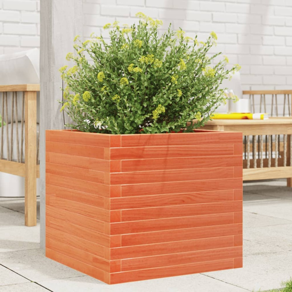 vidaXL Jardinieră grădină, maro ceruit, 50x50x45,5 cm, lemn masiv pin