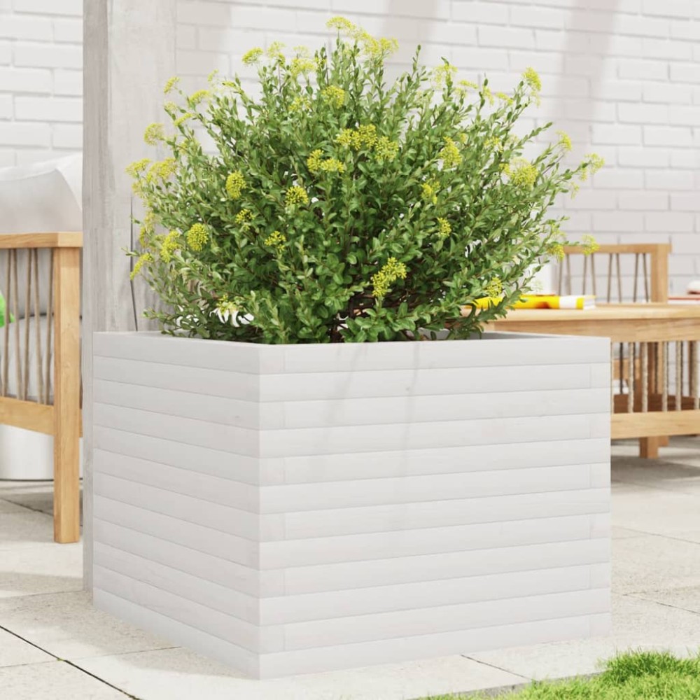 vidaXL Jardinieră de grădină, alb, 60x60x45,5 cm, lemn masiv de pin
