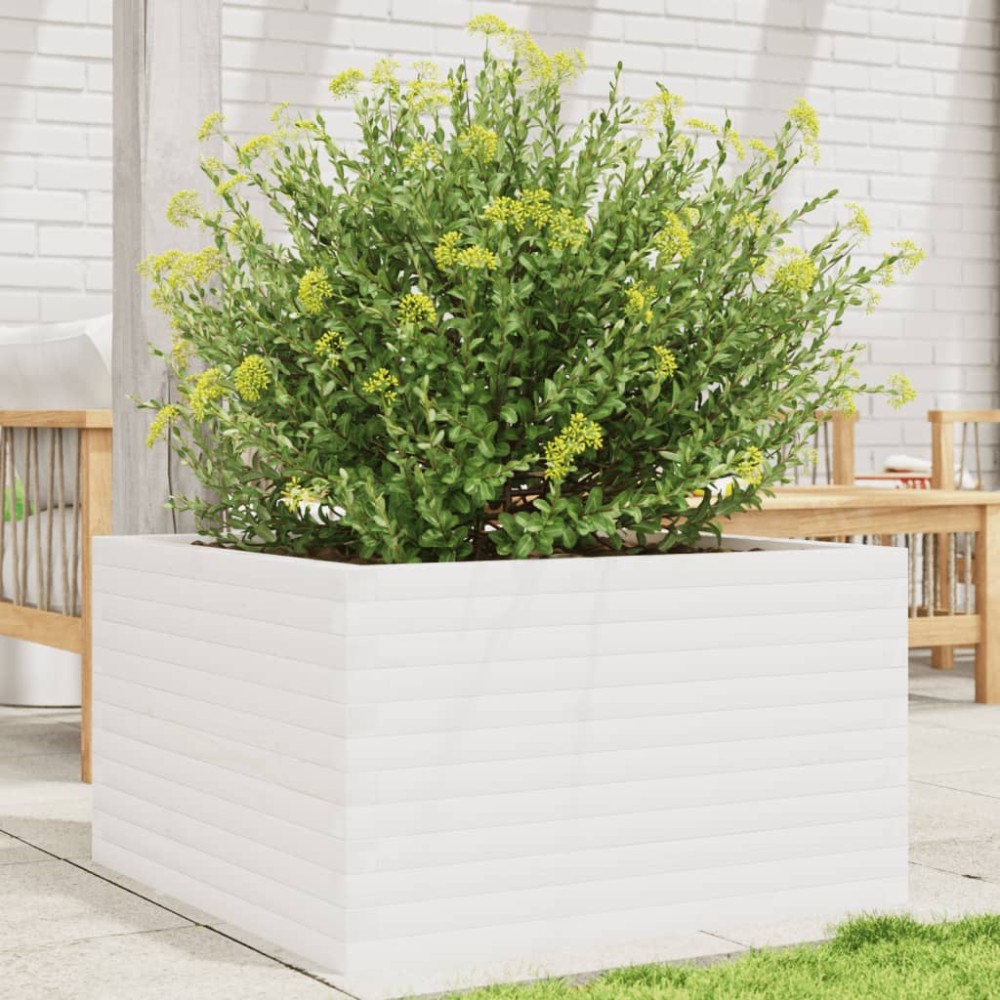 vidaXL Jardinieră de grădină, alb, 80x80x45,5 cm, lemn masiv de pin