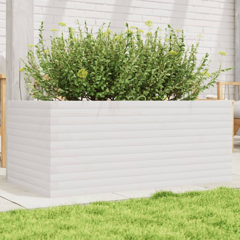 vidaXL Jardinieră de grădină, alb, 110x60x45,5 cm, lemn masiv de pin