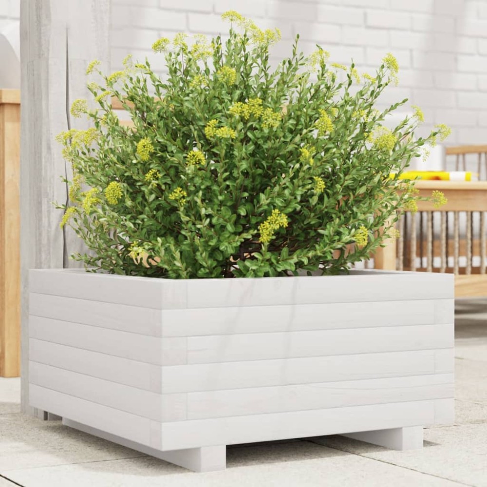 vidaXL Jardinieră de grădină, alb, 50x50x26,5 cm, lemn masiv de pin