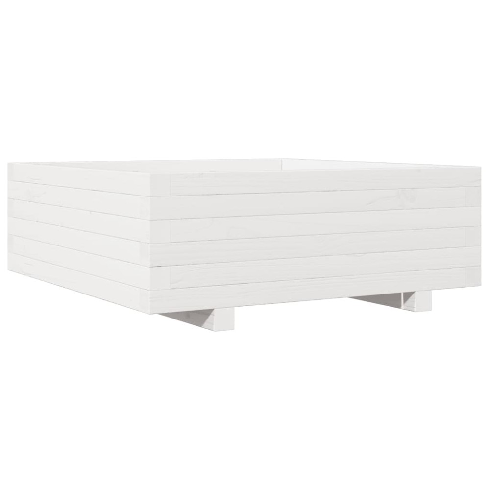 vidaXL Jardinieră de grădină, alb, 70x70x26,5 cm, lemn masiv de pin