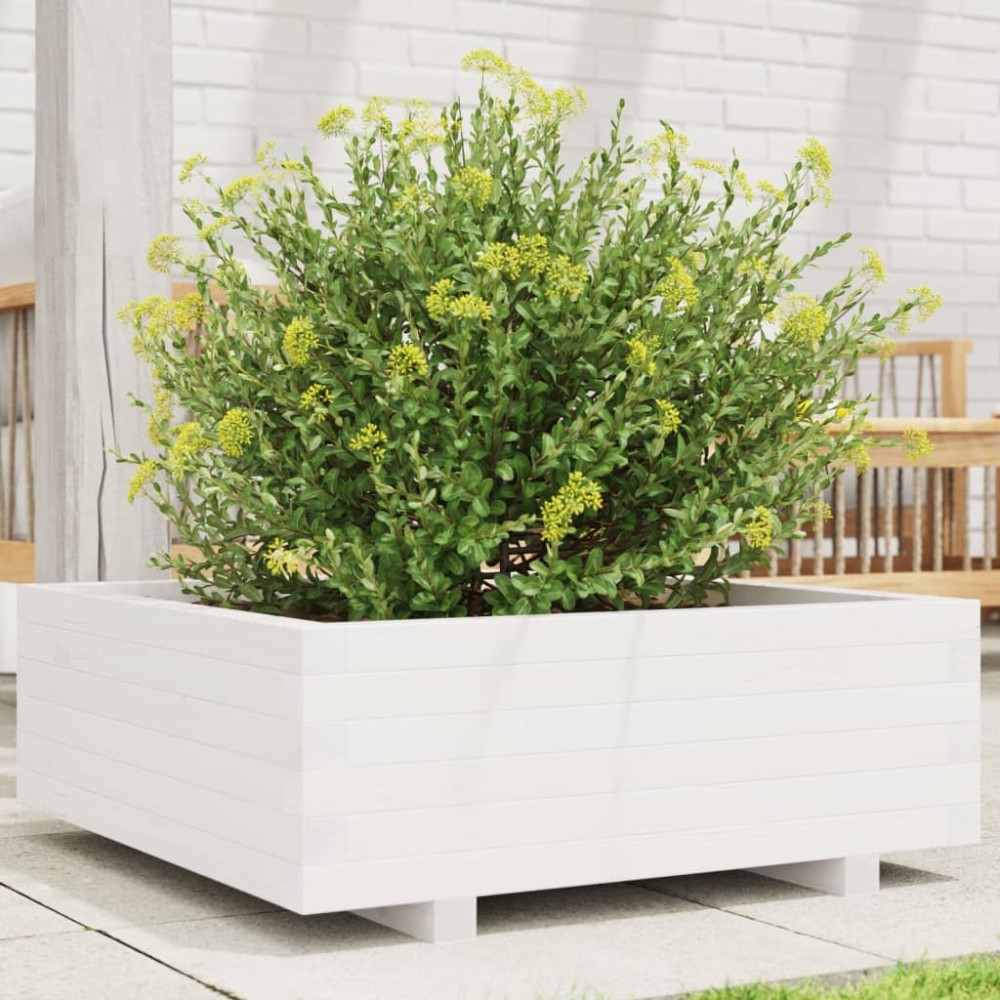 vidaXL Jardinieră de grădină, alb, 70x70x26,5 cm, lemn masiv de pin