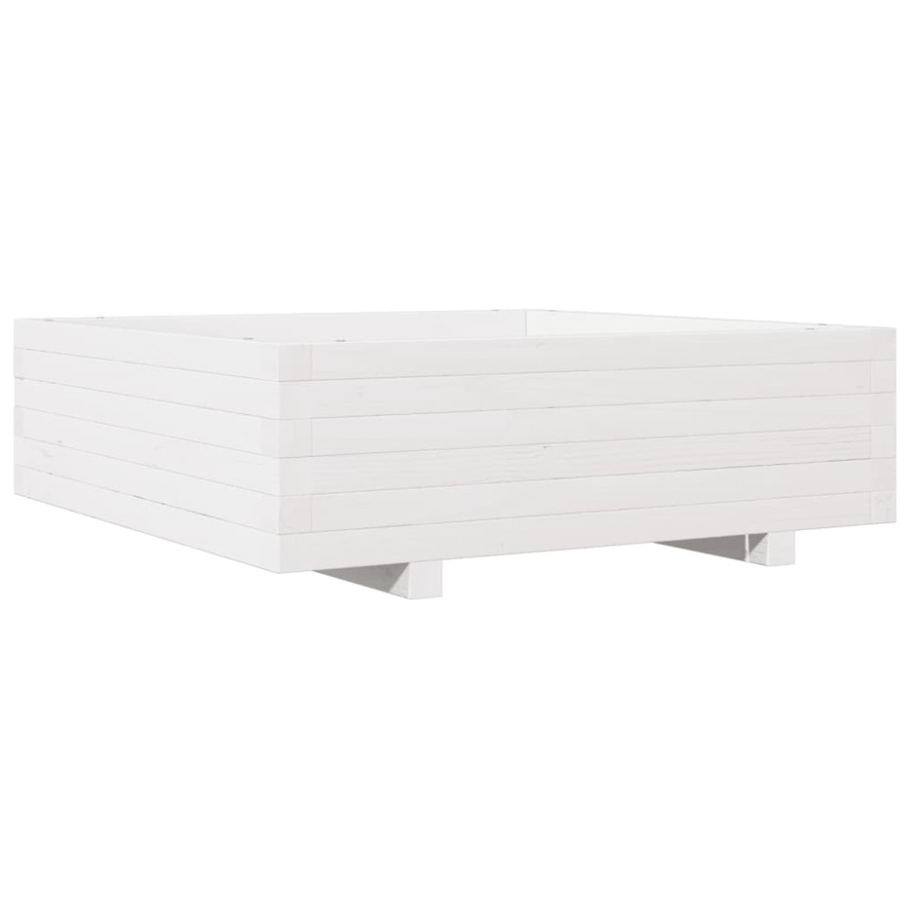 vidaXL Jardinieră de grădină, alb, 80x80x26,5 cm, lemn masiv de pin