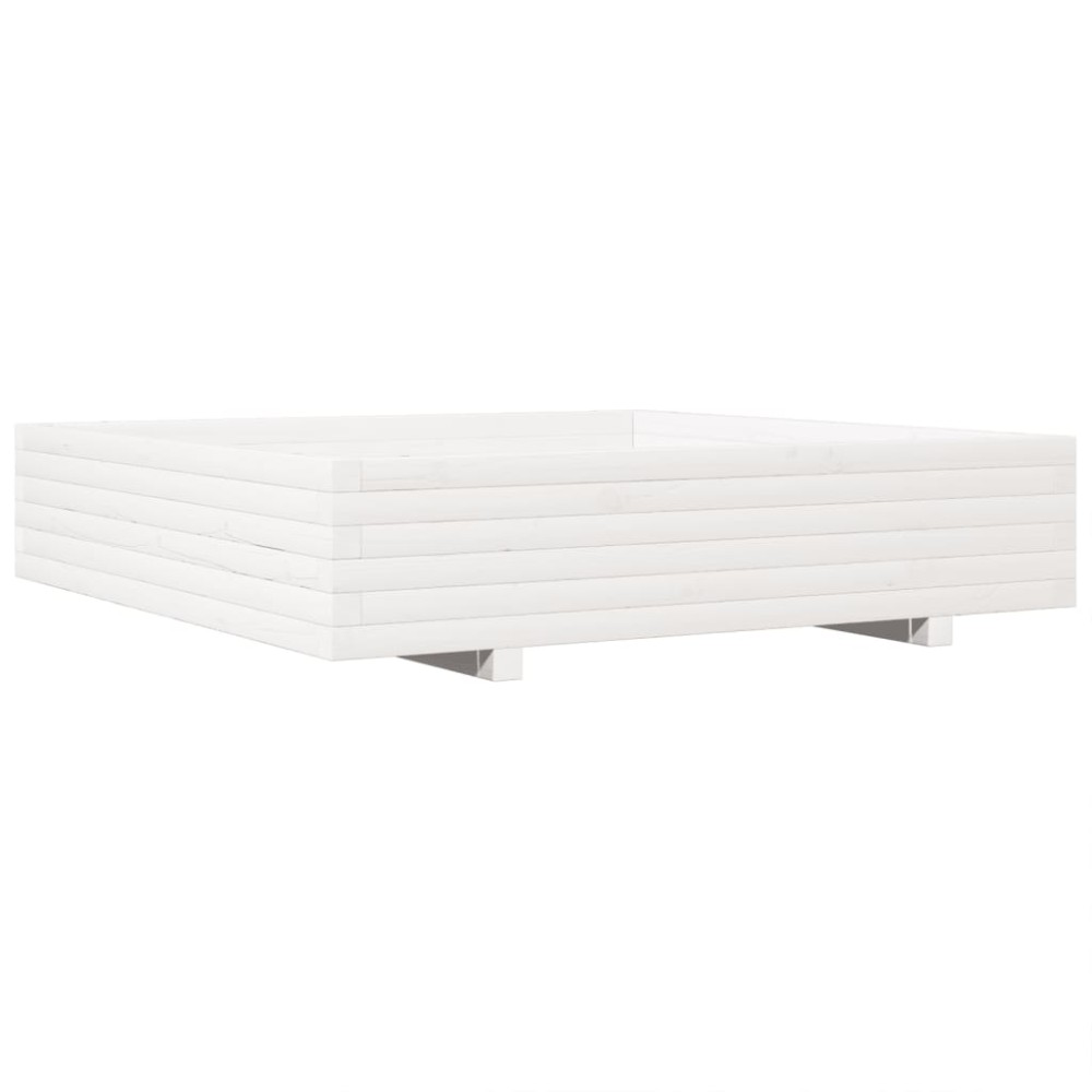 vidaXL Jardinieră de grădină, alb, 110x110x26,5 cm, lemn masiv de pin