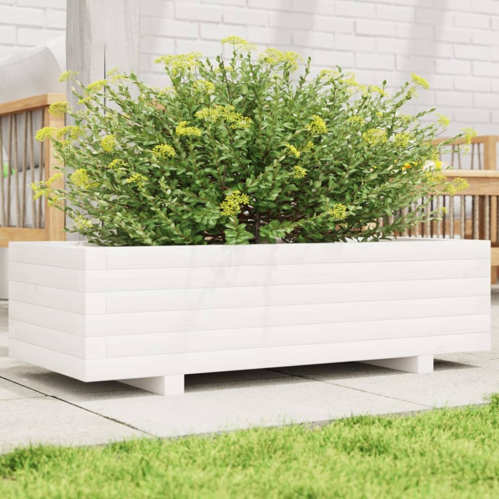 vidaXL Jardinieră de grădină, alb, 90x40x26,5 cm, lemn masiv de pin