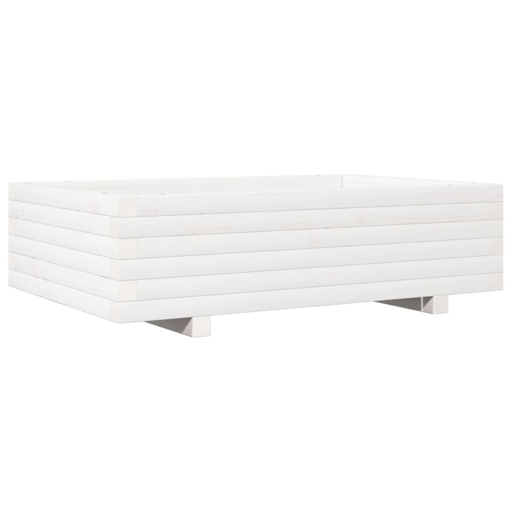 vidaXL Jardinieră de grădină, alb, 90x60x26,5 cm, lemn masiv de pin