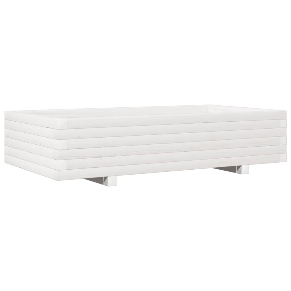 vidaXL Jardinieră de grădină, alb, 110x60x26,5 cm, lemn masiv de pin