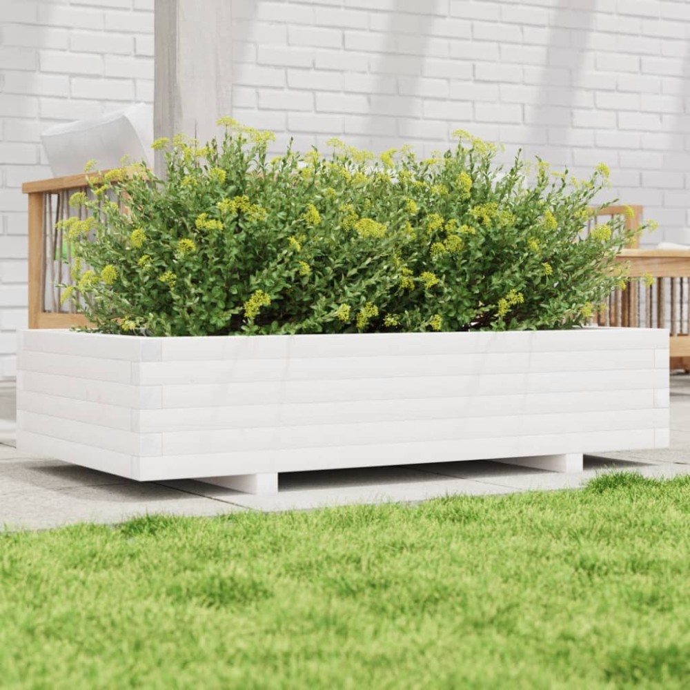 vidaXL Jardinieră de grădină, alb, 110x60x26,5 cm, lemn masiv de pin