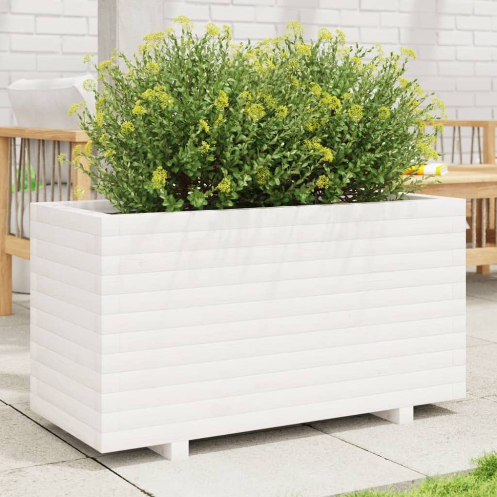 vidaXL Jardinieră de grădină, alb, 90x40x49,5 cm, lemn masiv de pin