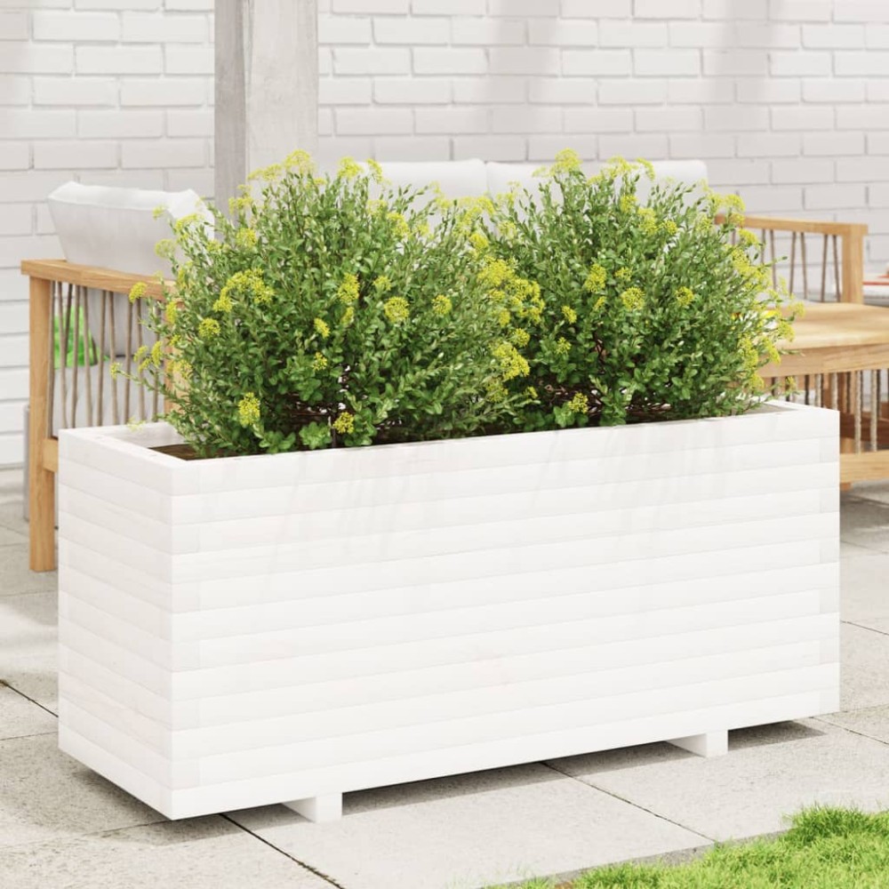 vidaXL Jardinieră de grădină, alb, 110x40x49,5 cm, lemn masiv de pin