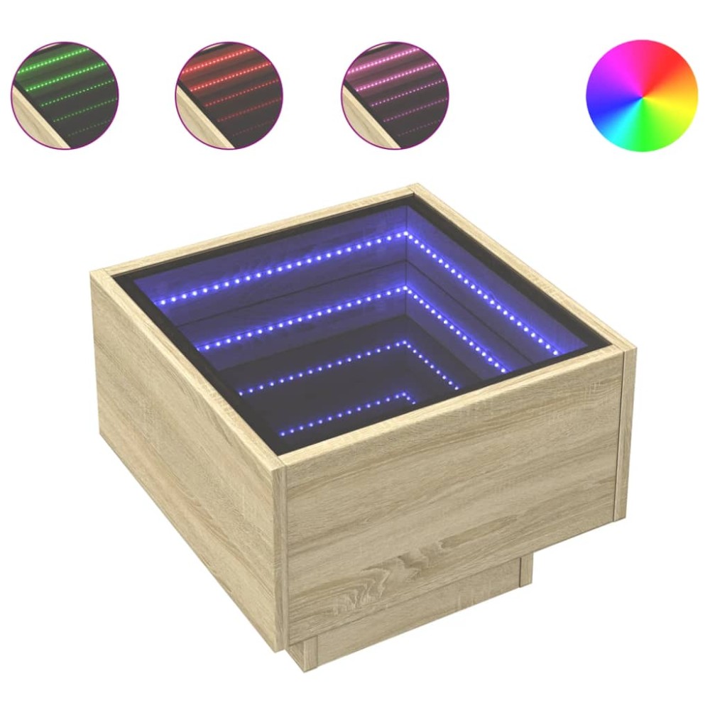 vidaXL Masă laterală cu LED, stejar sonoma, 40x40x30 cm, lemn compozit