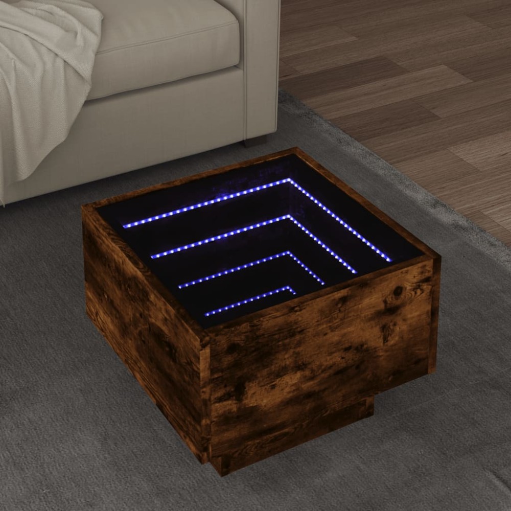 vidaXL Masă laterală cu LED stejar fumuriu 40x40x30 cm lemn prelucrat