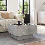 vidaXL Măsuță de cafea cu LED, gri beton, 50x50x30 cm, lemn prelucrat