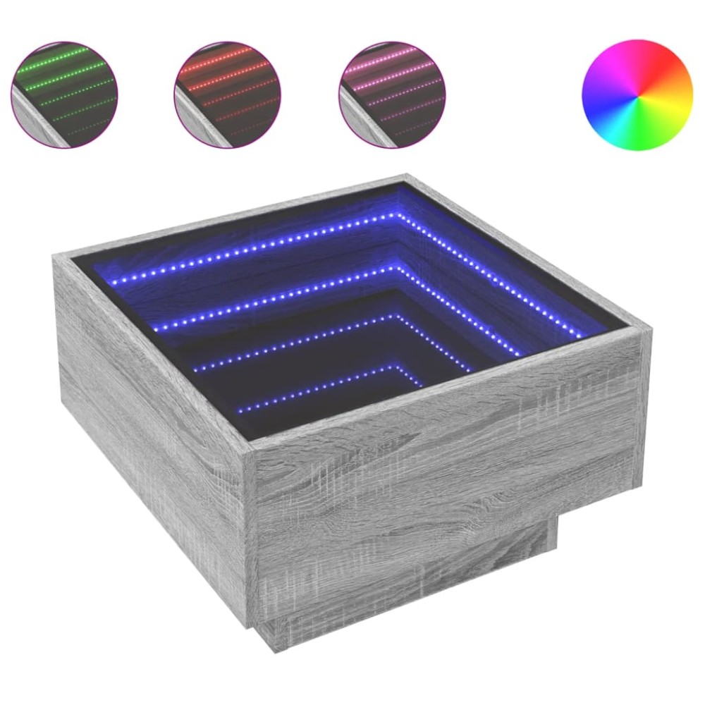 vidaXL Măsuță de cafea cu LED sonoma gri 50x50x30cm lemn prelucrat