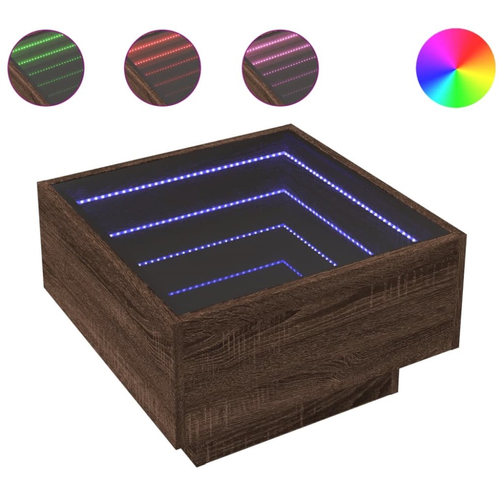 vidaXL Măsuță de cafea cu LED stejar maro 50x50x30 cm lemn prelucrat