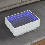 vidaXL Măsuță de cafea cu LED, alb, 70x50x30 cm, lemn prelucrat vidaXL Măsuță de cafea cu LED, alb, 70x50x30 cm, lemn prelucrat