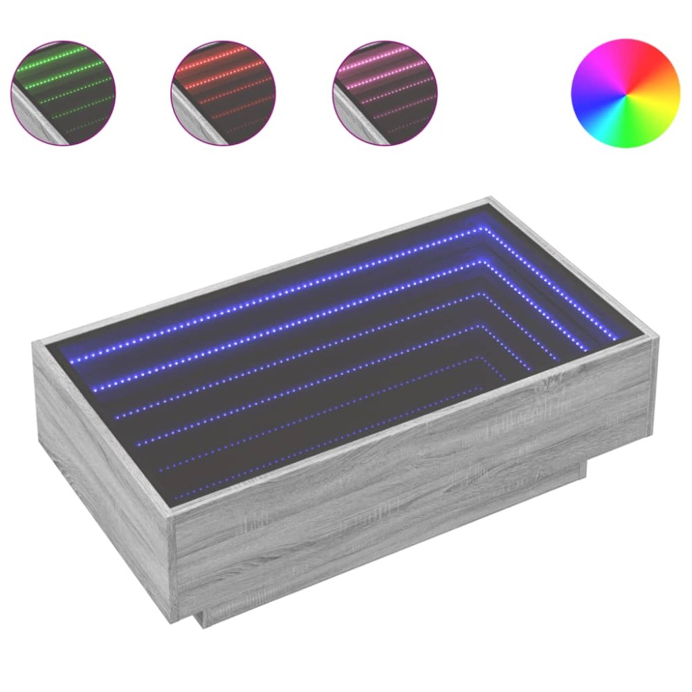 vidaXL Măsuță de cafea cu LED sonoma gri 90x50x30 cm lemn prelucrat