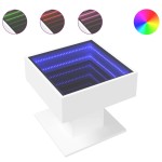 vidaXL Măsuță de cafea cu LED, alb, 50x50x45 cm, lemn prelucrat vidaXL Măsuță de cafea cu LED, alb, 50x50x45 cm, lemn prelucrat