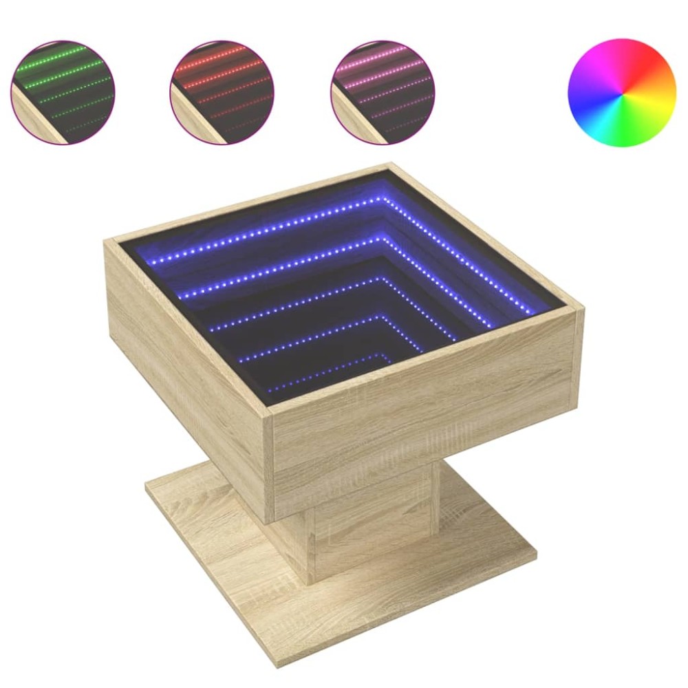 vidaXL Măsuță de cafea cu LED stejar sonoma 50x50x45 cm lemn prelucrat