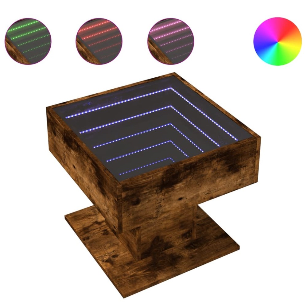 vidaXL Măsuță de cafea cu LED stejar fumuriu 50x50x45cm lemn prelucrat