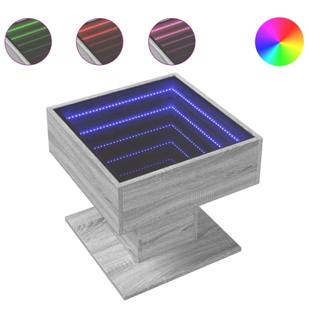 vidaXL Măsuță de cafea cu LED sonoma gri 50x50x45cm lemn prelucrat