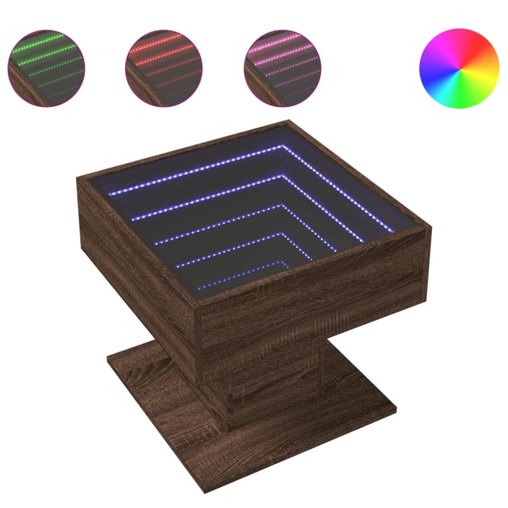 vidaXL Măsuță de cafea cu LED stejar maro 50x50x45 cm lemn prelucrat