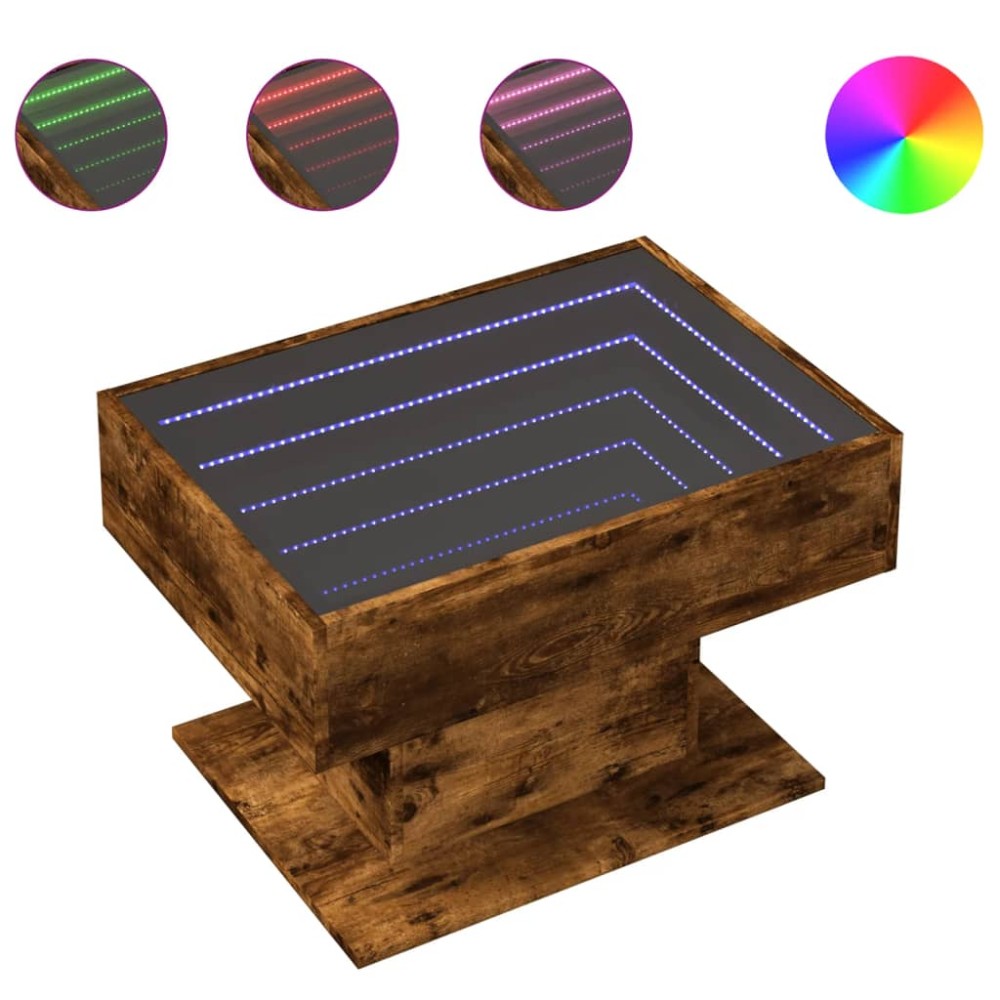 vidaXL Măsuță de cafea cu LED stejar fumuriu 70x50x45cm lemn prelucrat