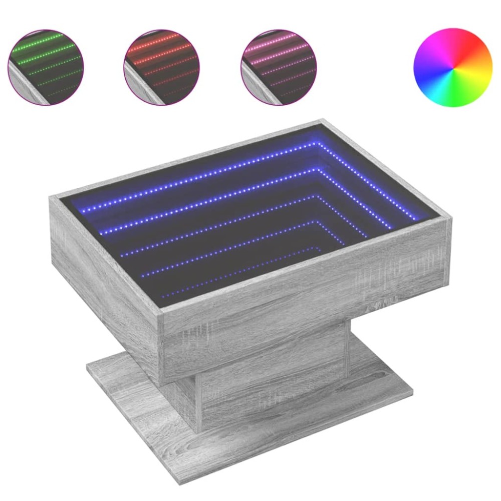 vidaXL Măsuță de cafea cu LED sonoma gri 70x50x45cm lemn prelucrat