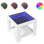vidaXL Măsuță de cafea cu LED, alb, 53x53x45 cm, lemn prelucrat