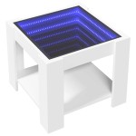 vidaXL Măsuță de cafea cu LED, alb, 53x53x45 cm, lemn prelucrat