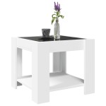 vidaXL Măsuță de cafea cu LED, alb, 53x53x45 cm, lemn prelucrat