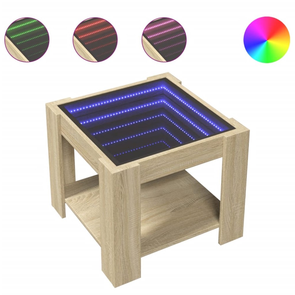 vidaXL Măsuță de cafea cu LED stejar sonoma 53x53x45 cm lemn prelucrat