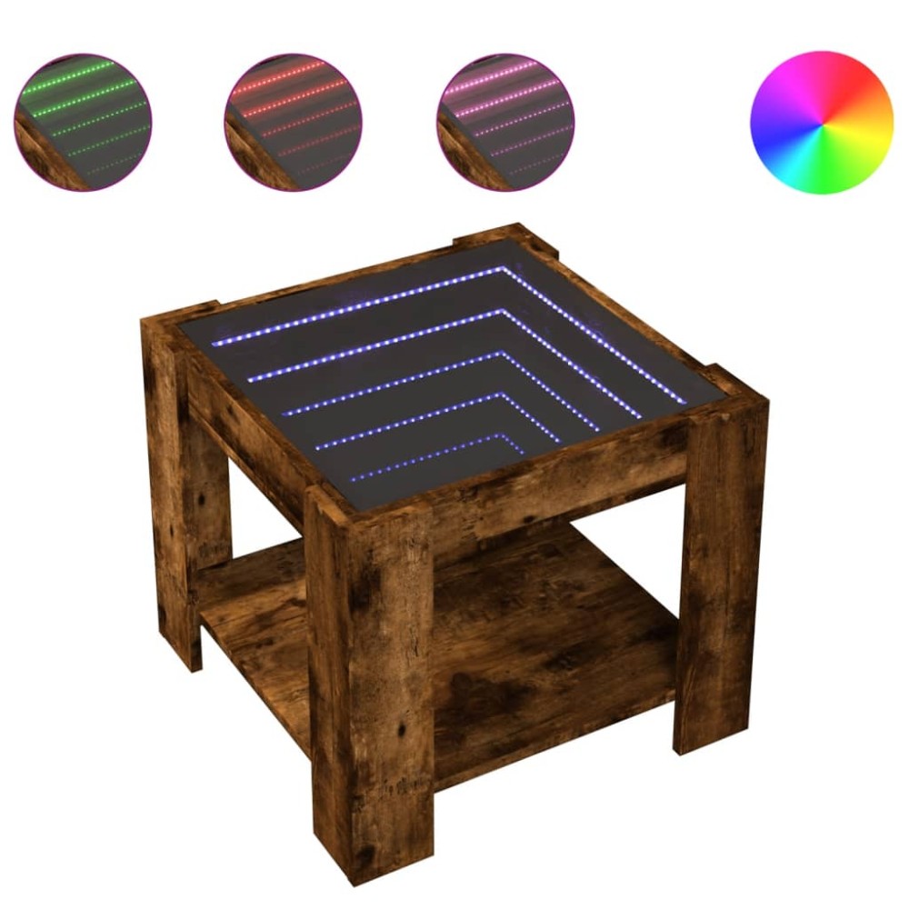 vidaXL Măsuță de cafea cu LED stejar fumuriu 53x53x45cm lemn prelucrat