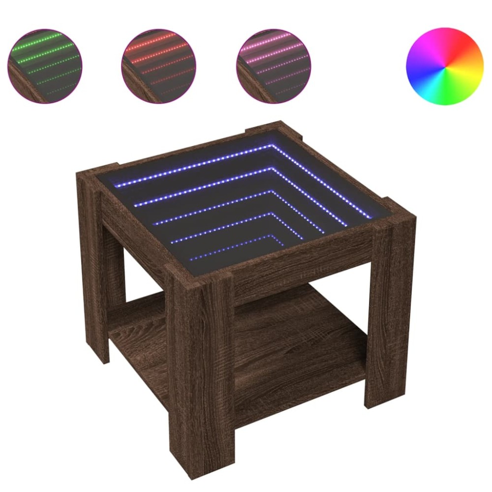 vidaXL Măsuță de cafea cu LED stejar maro 53x53x45 cm lemn prelucrat