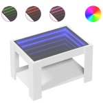 vidaXL Măsuță de cafea cu LED, alb, 73x53x45 cm, lemn prelucrat vidaXL Măsuță de cafea cu LED, alb, 73x53x45 cm, lemn prelucrat