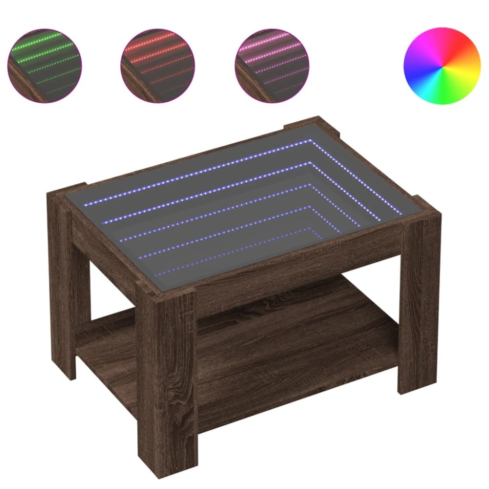 vidaXL Măsuță de cafea cu LED stejar maro 73x53x45 cm lemn prelucrat