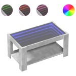 vidaXL Măsuță de cafea cu LED, gri beton, 93x53x45 cm, lemn prelucrat