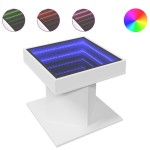 vidaXL Măsuță de cafea cu LED, alb, 50x50x45 cm, lemn prelucrat vidaXL Măsuță de cafea cu LED, alb, 50x50x45 cm, lemn prelucrat