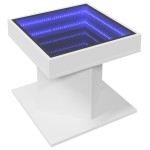vidaXL Măsuță de cafea cu LED, alb, 50x50x45 cm, lemn prelucrat vidaXL Măsuță de cafea cu LED, alb, 50x50x45 cm, lemn prelucrat