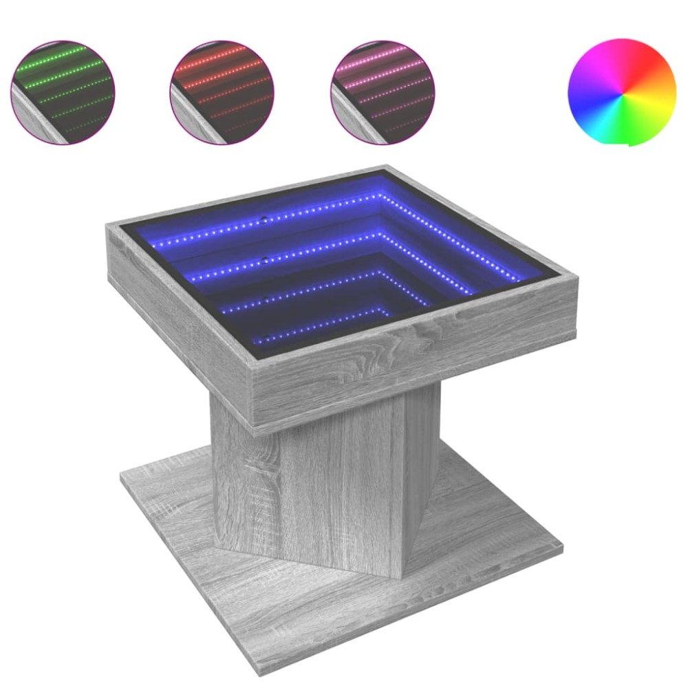 vidaXL Măsuță de cafea cu LED sonoma gri 50x50x45cm lemn prelucrat