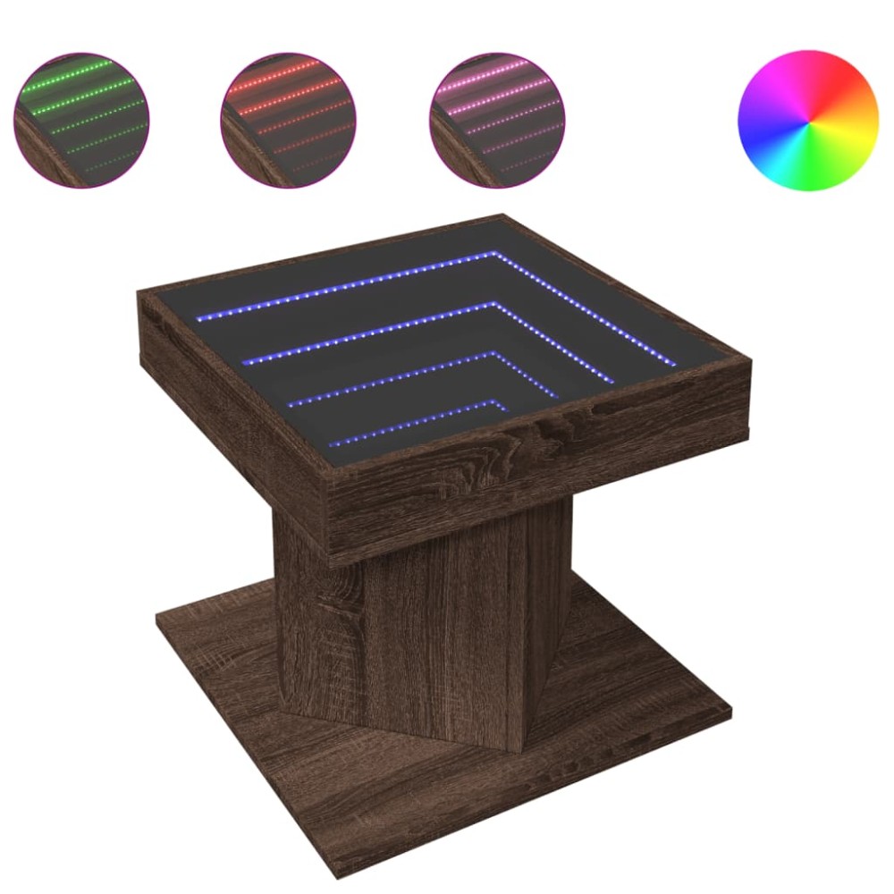 vidaXL Măsuță de cafea cu LED stejar maro 50x50x45 cm lemn prelucrat