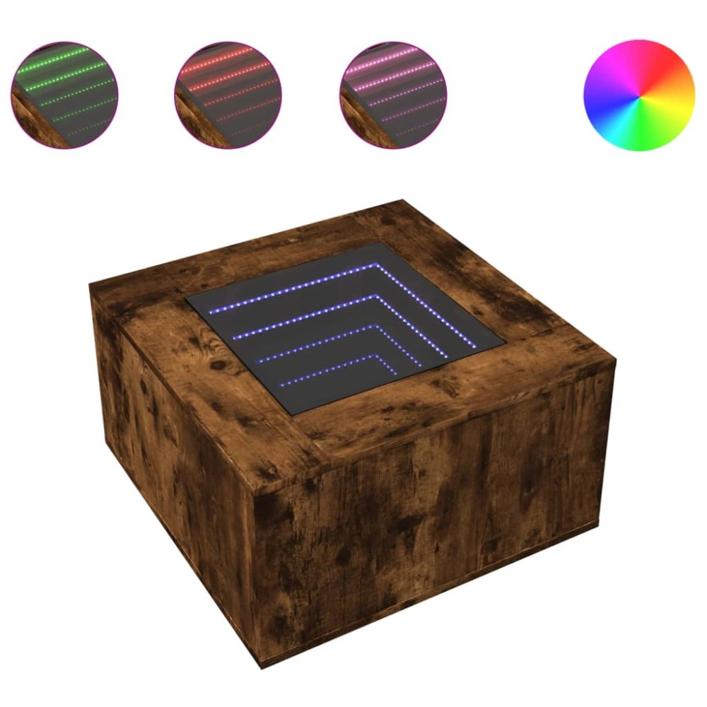 vidaXL Măsuță de cafea cu LED stejar fumuriu 60x60x40cm lemn prelucrat