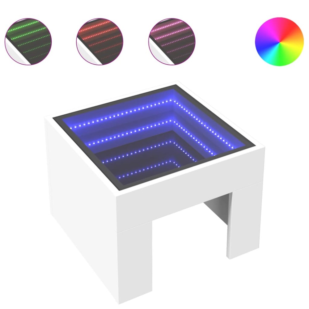 vidaXL Măsuță de cafea cu LED infinity, alb, 40x40x30 cm