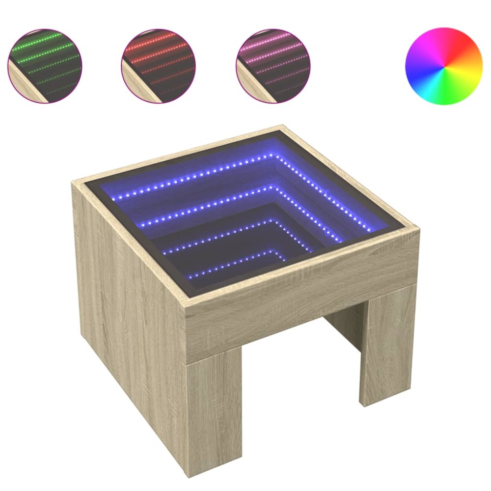 vidaXL Măsuță de cafea cu LED infinity, stejar sonoma, 40x40x30 cm