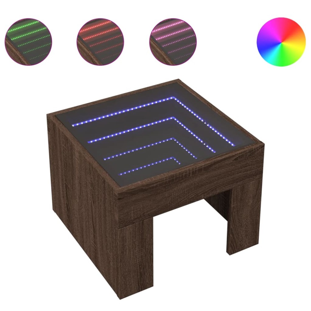 vidaXL Măsuță de cafea cu LED infinity, stejar maro, 40x40x30 cm