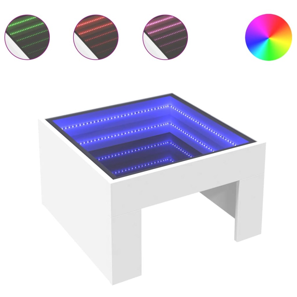 vidaXL Măsuță de cafea cu LED infinity, alb, 50x50x30 cm