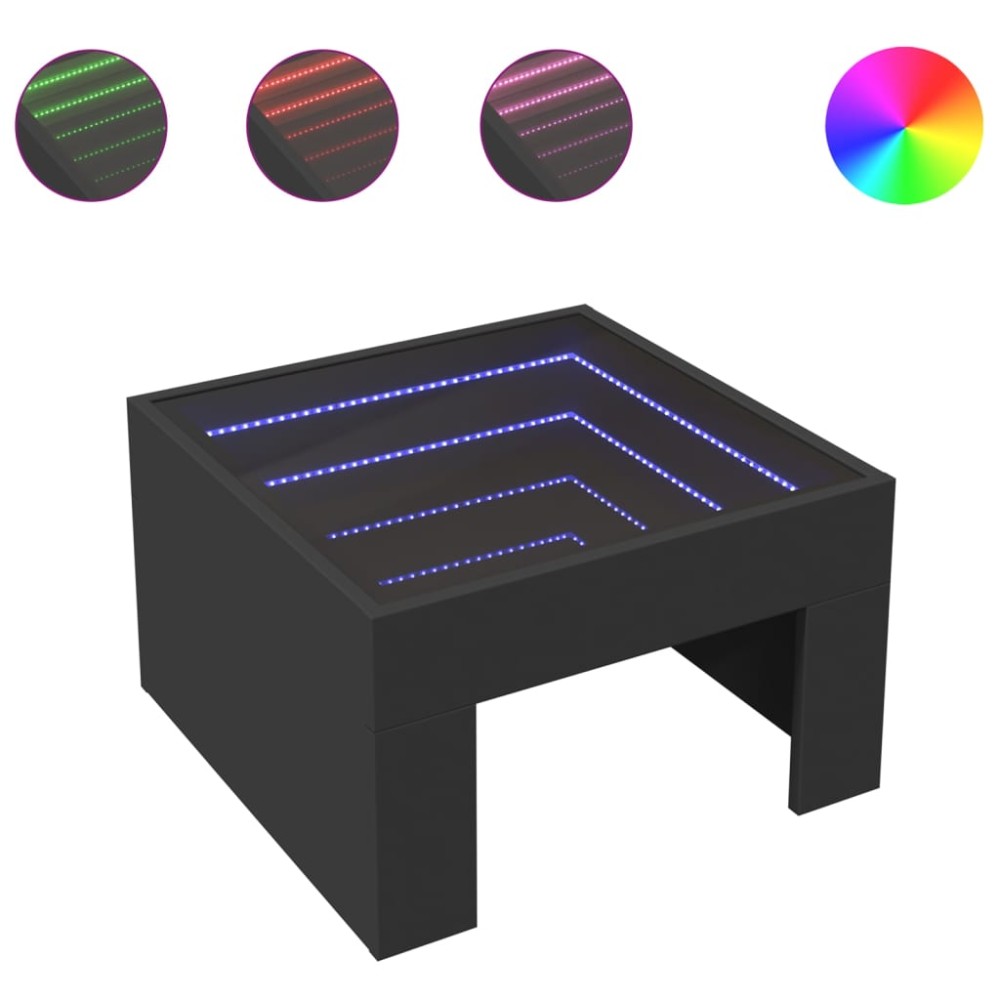 vidaXL Măsuță de cafea cu LED infinity, negru, 50x50x30 cm