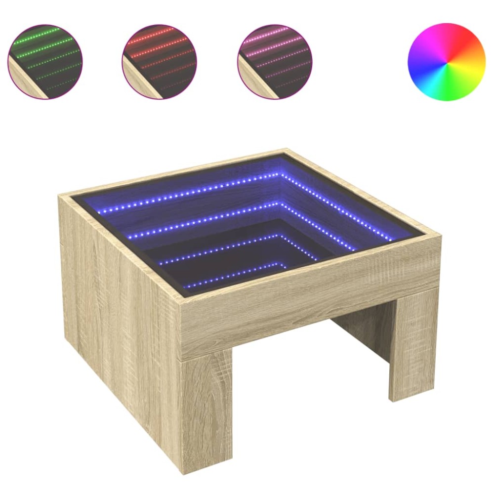 vidaXL Măsuță de cafea cu LED infinity, stejar sonoma, 50x50x30 cm